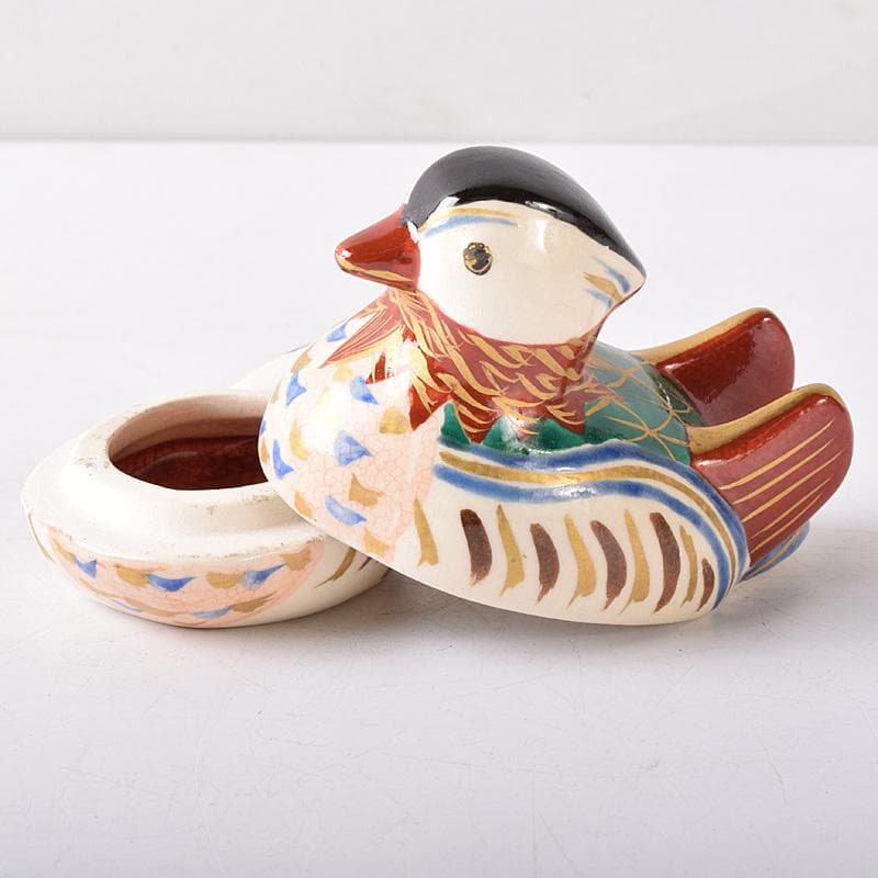 茶道具　京焼　橋本喜泉造　色絵　鴛鴦　香合　共箱　V　7566