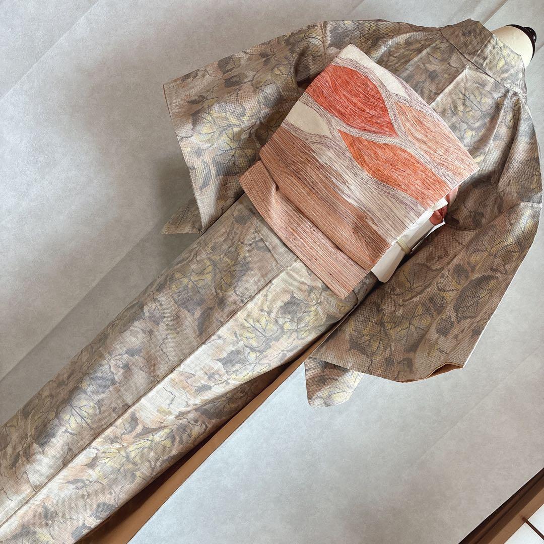 小紋　フルセット　大島紬　着物　正絹　秋の葉　名古屋帯　J5