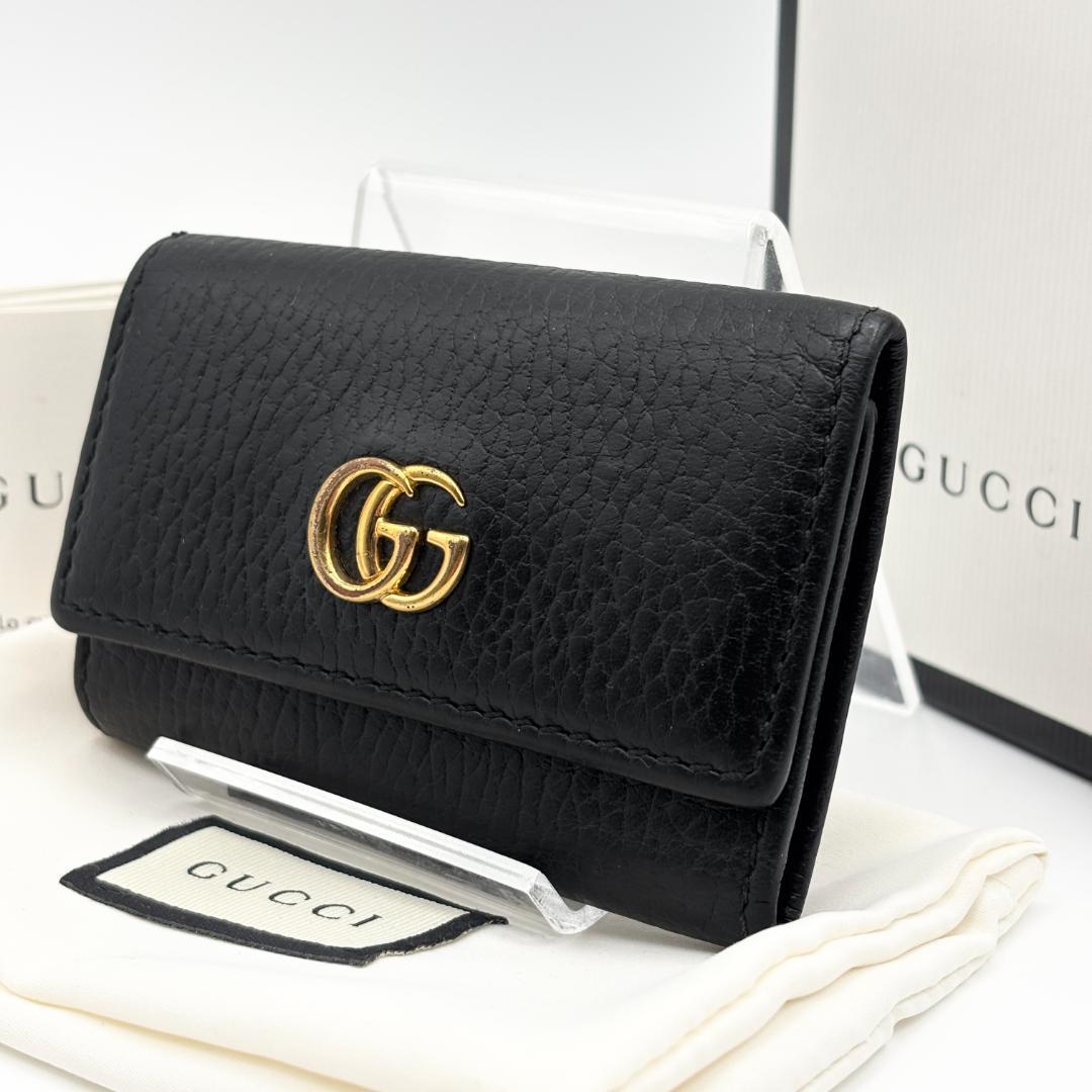 付属品完備✨️グッチ GGマーモント 6連レザーキーケース 黒 ゴールド金具