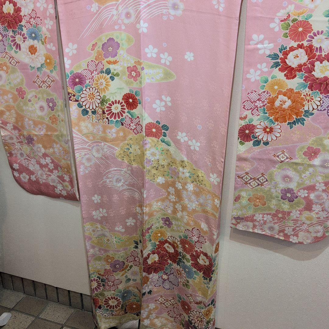 ピンク花柄振袖 着物 絹