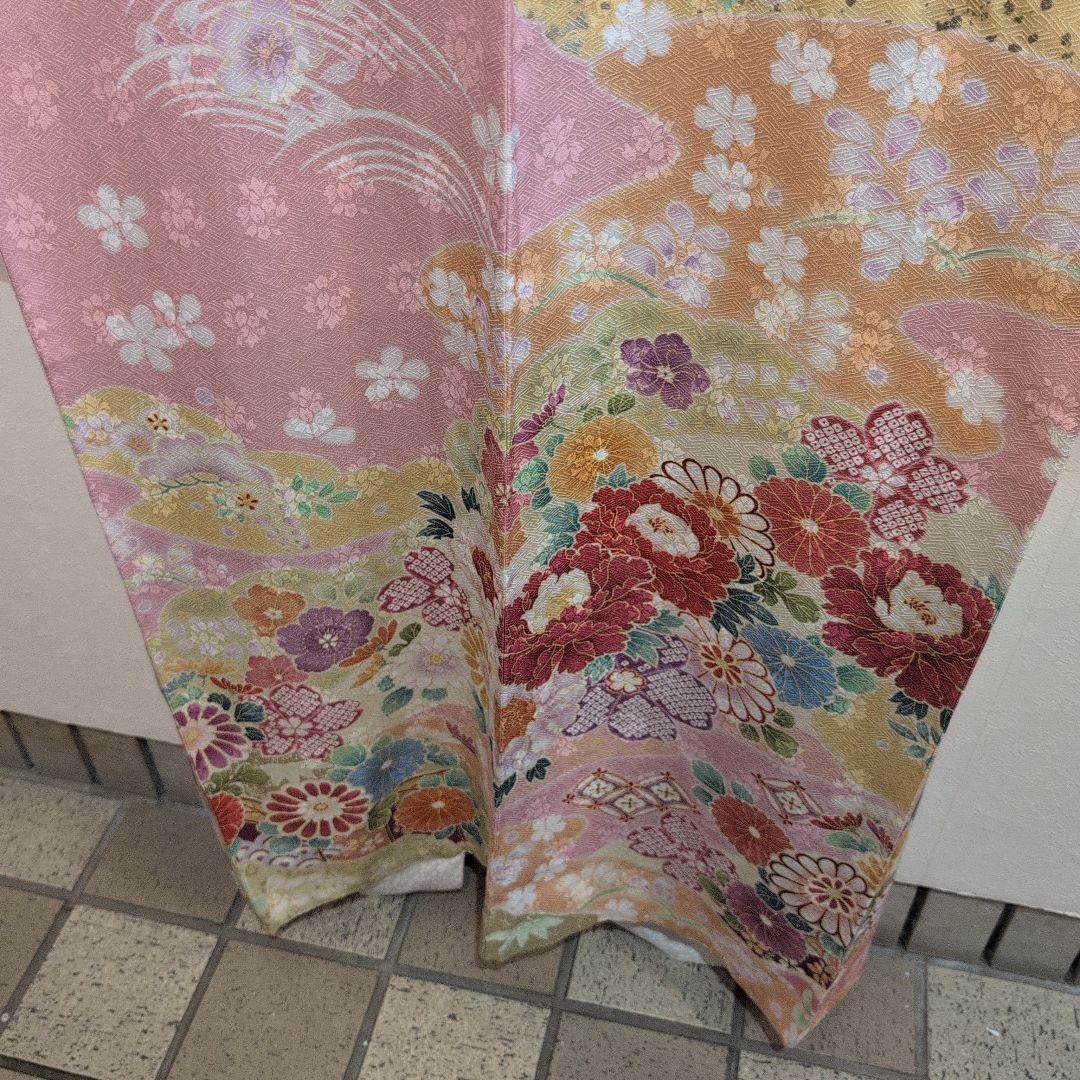 ピンク花柄振袖 着物 絹