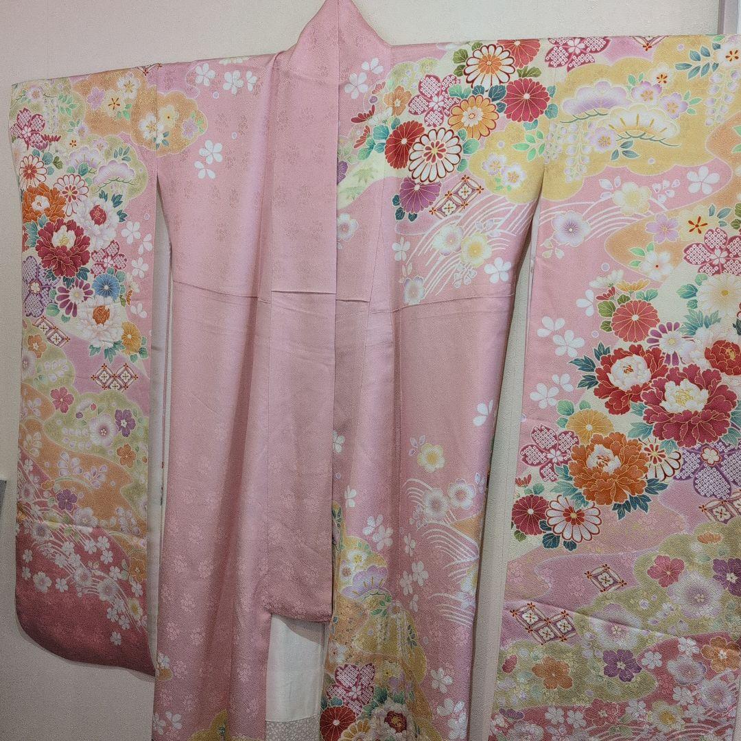 ピンク花柄振袖 着物 絹