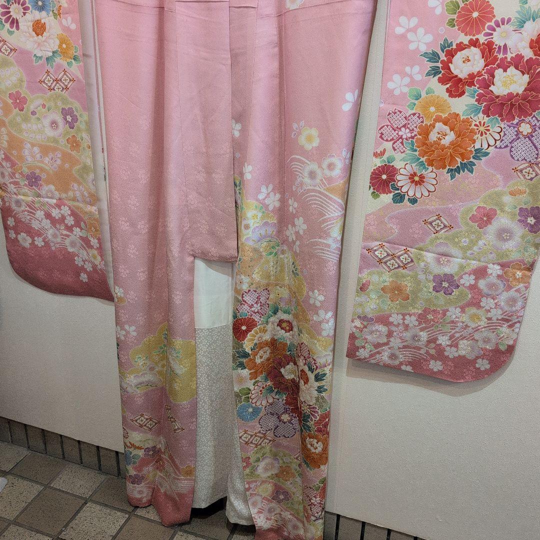 ピンク花柄振袖 着物 絹