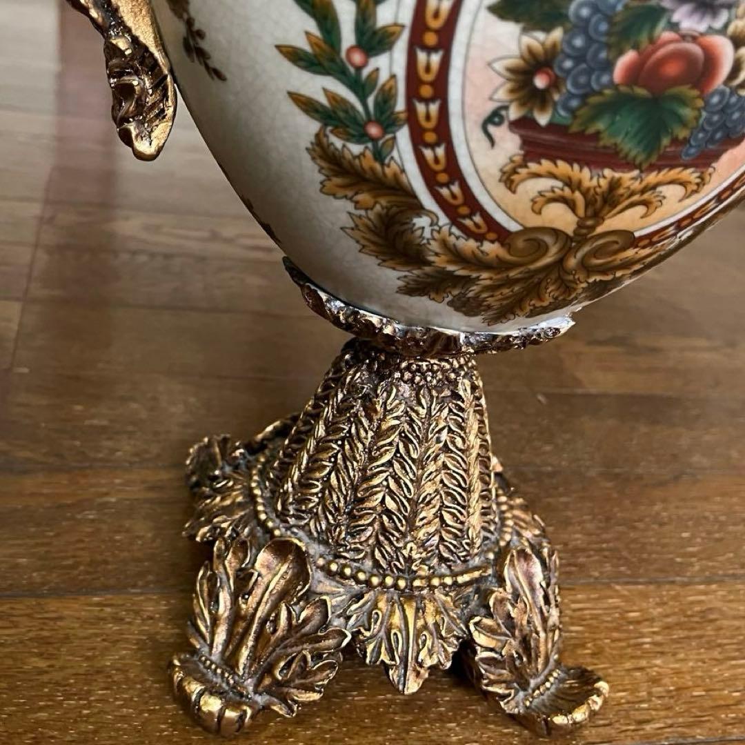 【美品】ヴィクトリアンスタイル 花瓶 陶器製　レトロ品　花柄　花器重さ2.7kg