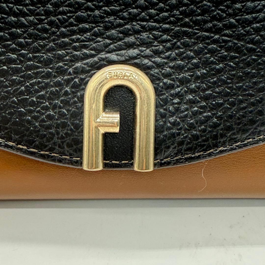 超美品★FURLA 二つ折り財布 ブラック×ブラウン レザー