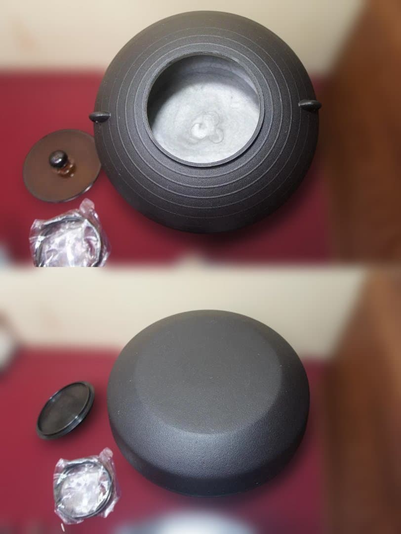 ☆本桑 置炉 在銘 平丸千筋釜 釜鐶 置炉用600w炭型電熱器 送料込み