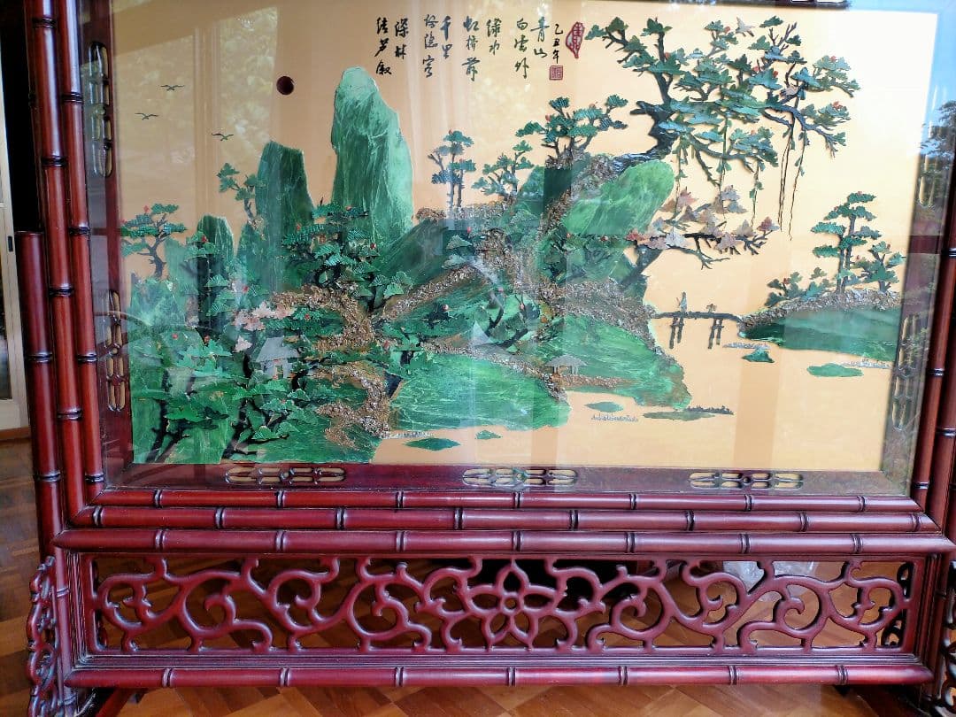 骨董 アンティーク 衝立 ついたて 中国美術 透かし ガラス パーティション