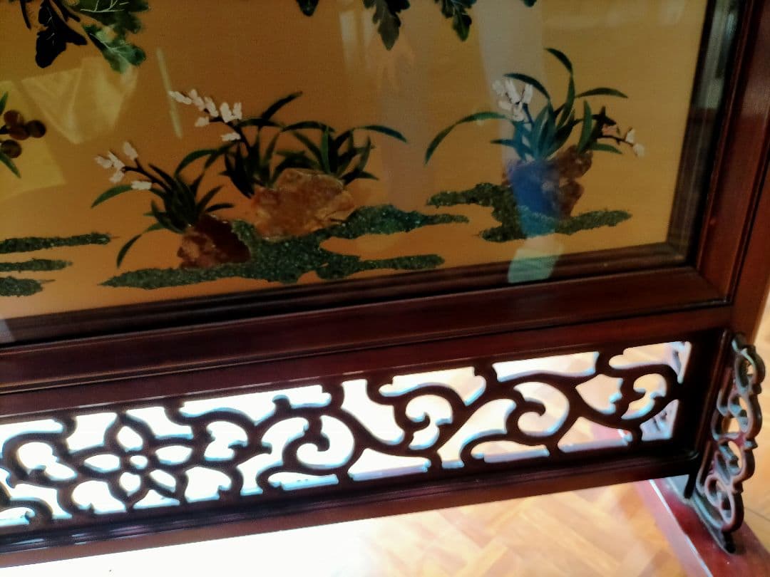 骨董 アンティーク 衝立 ついたて 中国美術 透かし ガラス パーティション