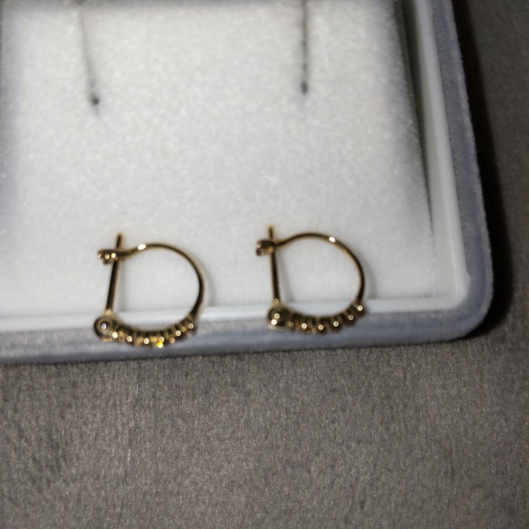 K10YG フープ ピアス ダイヤモンド 0.08ct 保証書付