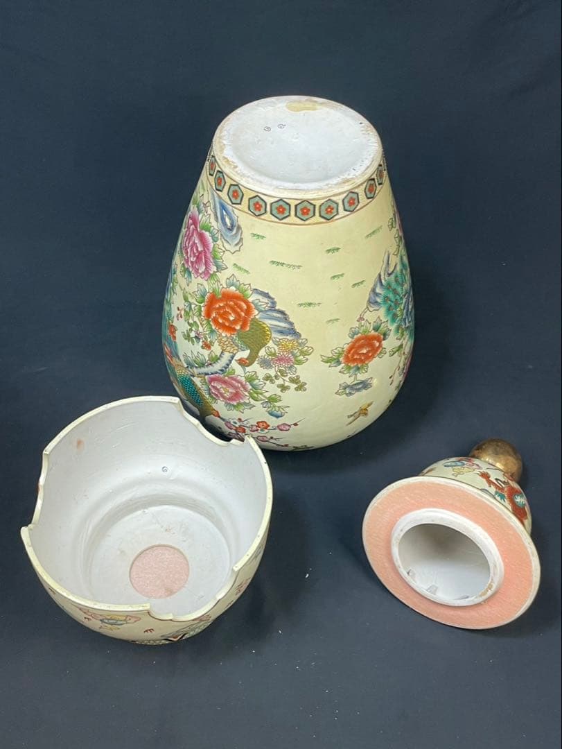 薩摩 沈香壺 龍 花鳥図 高さ約107cm 飾壺 特大花瓶 牡丹 孔雀 金彩