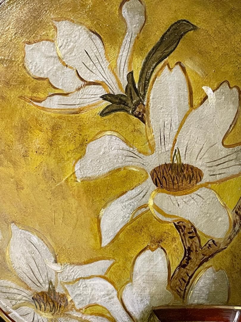 「真作」西村有史「九谷辛夷文輪花皿」静物画　油彩画　額装　サイン有り　F8号