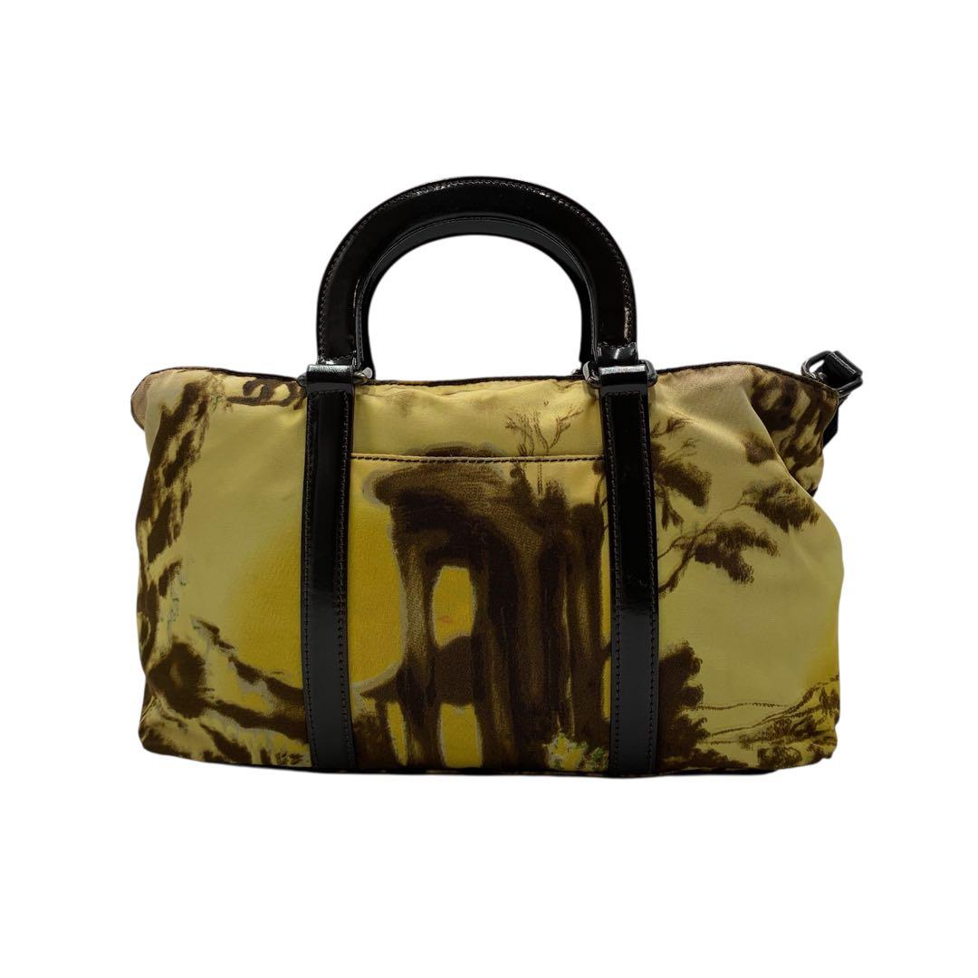 【極美品】プラダPRADA 2way ハンドバッグ ナイロン イエロー ブラウン