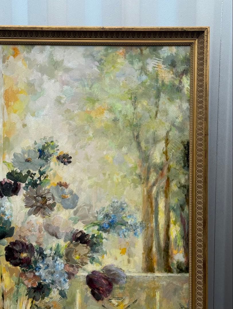 平野能子作　油彩絵　窓辺　直筆　額装　P100号　送料込み250821