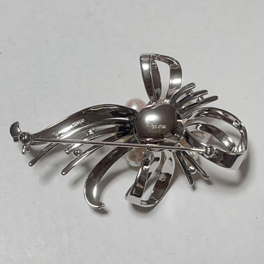 本真珠　アコヤ真珠　シルバーブローチ