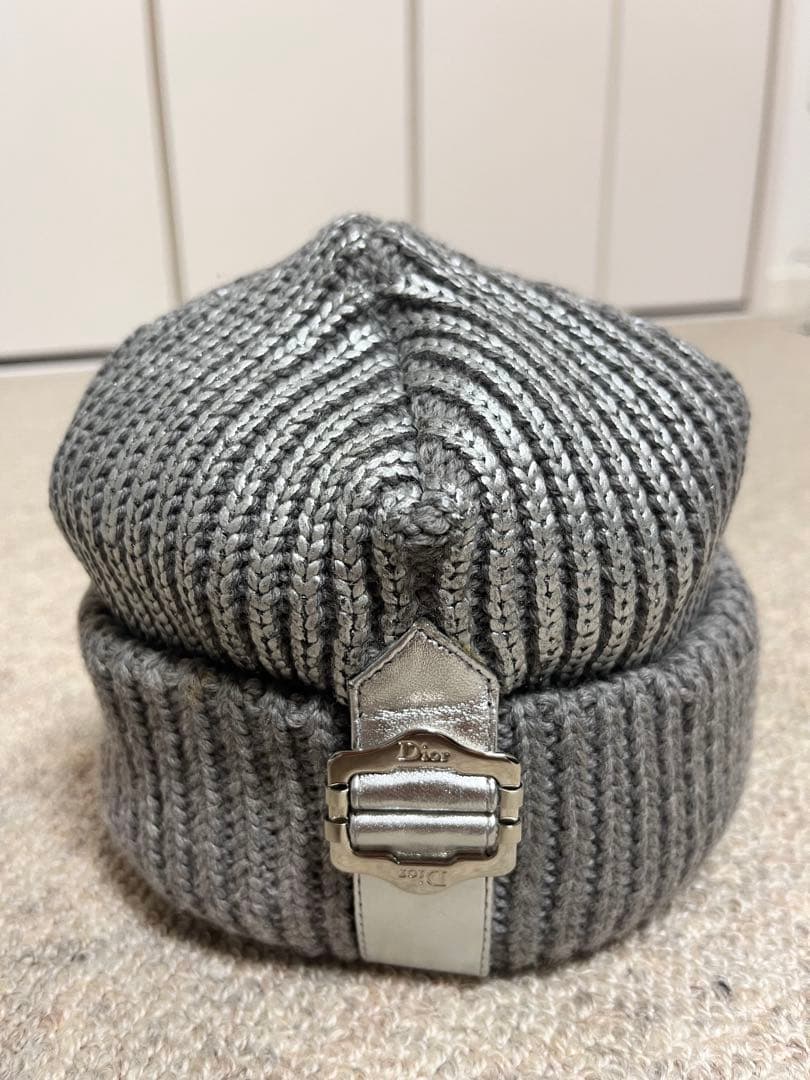 Christian Diorグレー リブ編み ビーニー 帽子