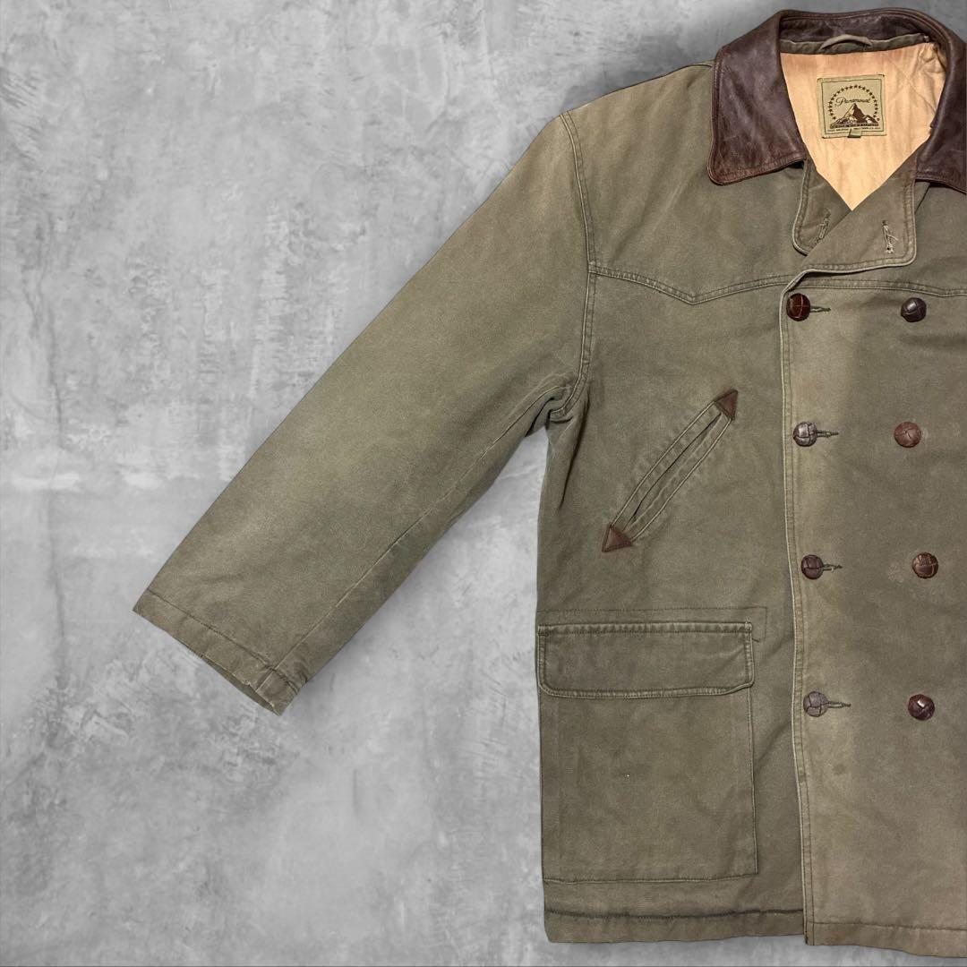 Paramountスタジオ衣装ダック地コート XLレザーカラー 90s00s古着