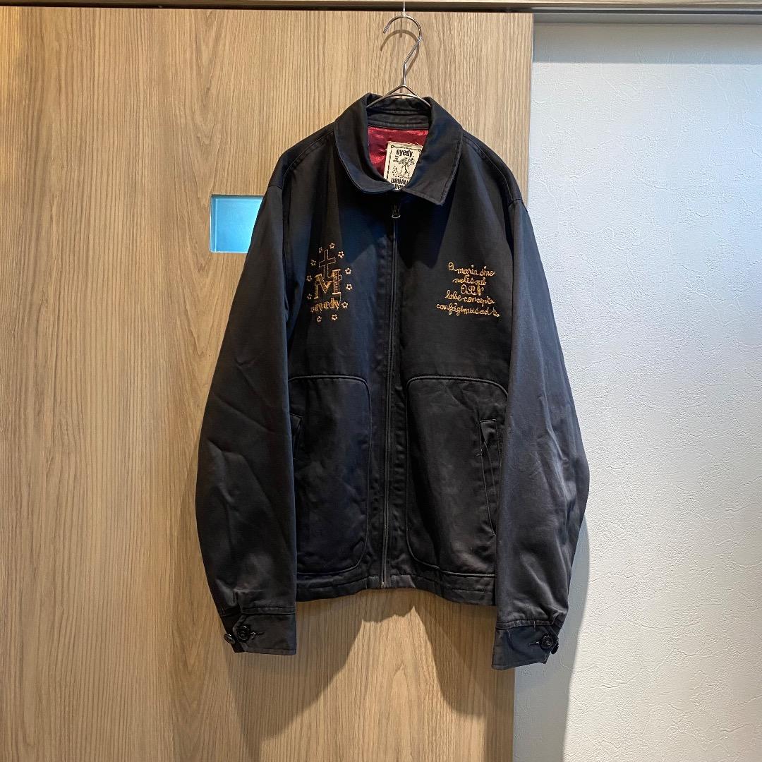 eyedy M ルード系 英字 マリア像 刺繍 ブラック ワークジャケット