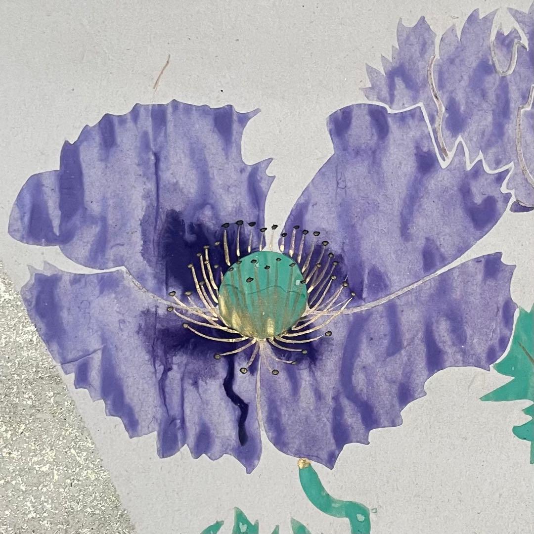 掛軸　罌粟　芥子　ケシ　ポピー　花　初夏　紫　6共箱付き　25.9.19