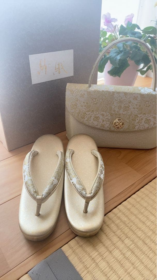紗織 美品 草履バッグセット パールトーン 入学式 結婚式 成人式
