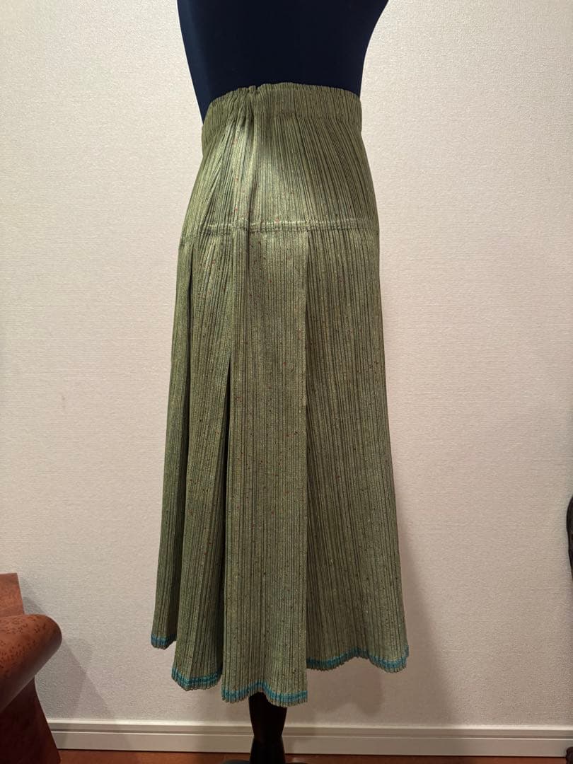 Issey Miyake プリーツプリーズ✨グリーン✖️オレンジドット　スカート