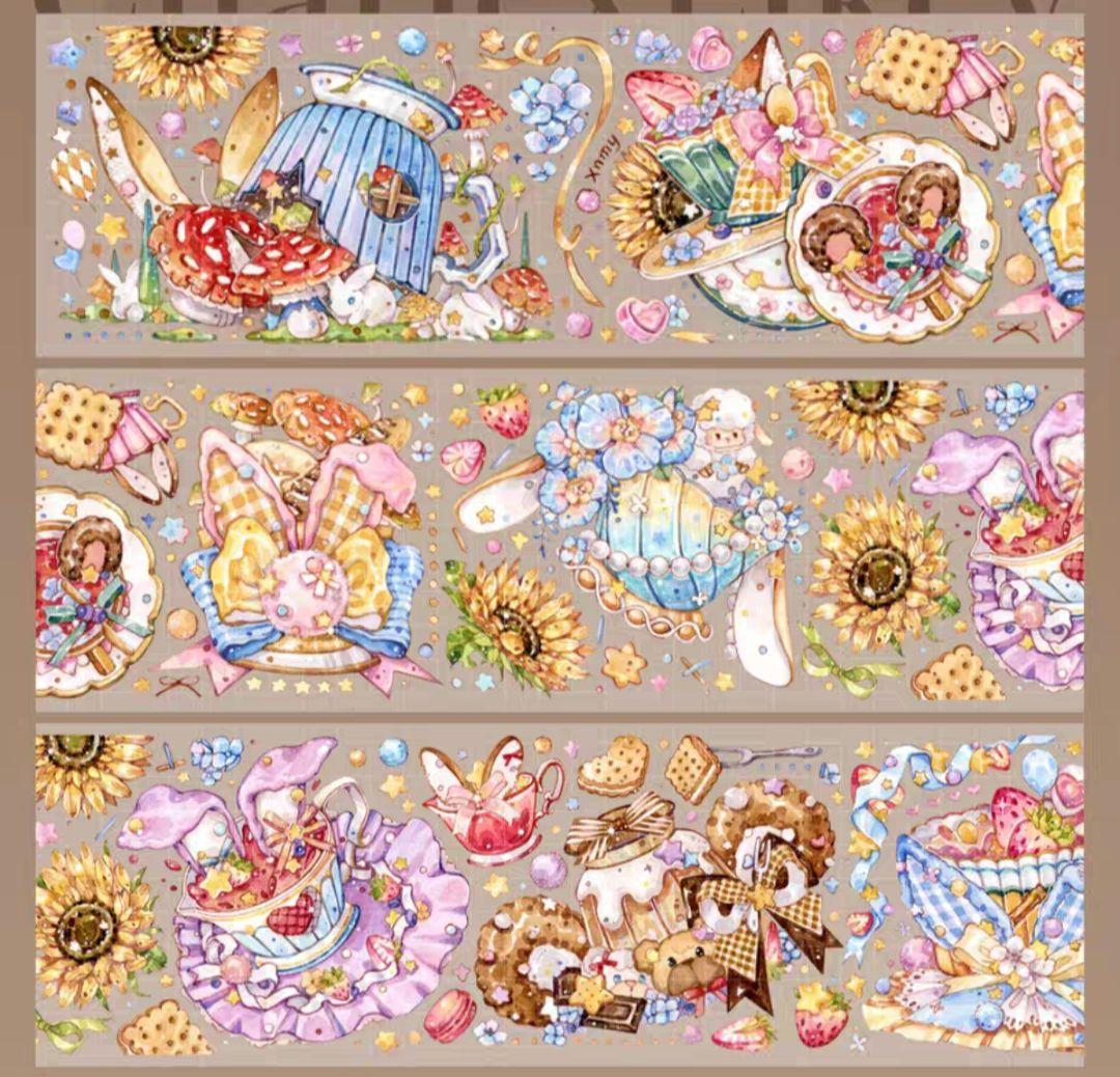 巻売 487★ 海外 マスキングテープ マステ PET 装飾 動物 紅茶 金ホロ