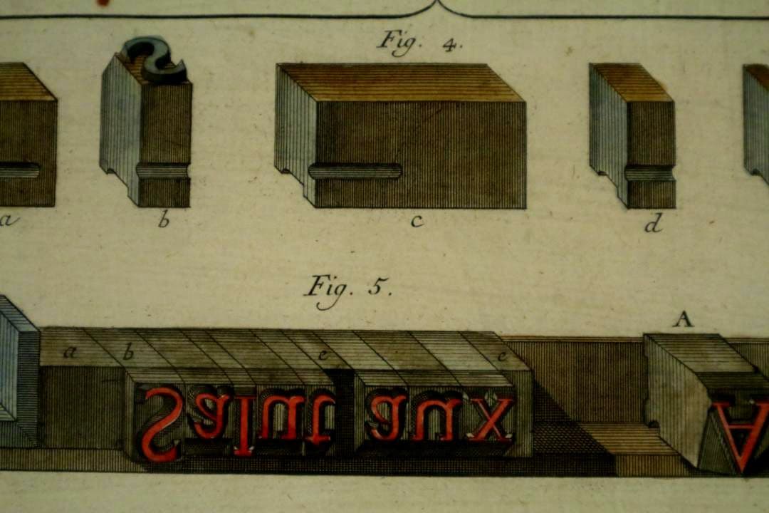 額装品　古典版画　18世紀　ディドロー　百科全書　「活版印刷」　極美品