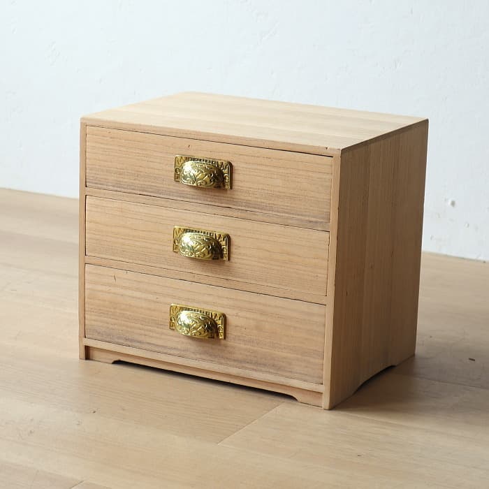 アンティーク 整理箱 タンス 古家具 キリ 引き出し3杯 無塗装