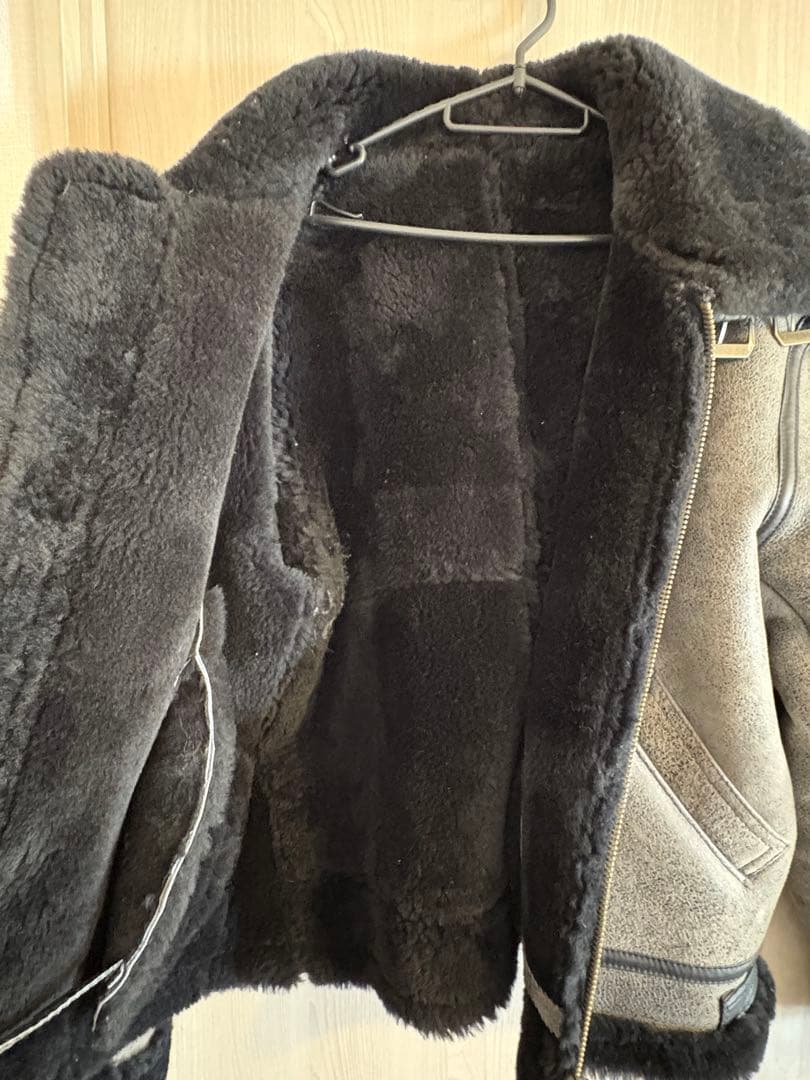 羊革　フライト　レザー　ムートン　B-3 ライダース　ジャケット　　黒