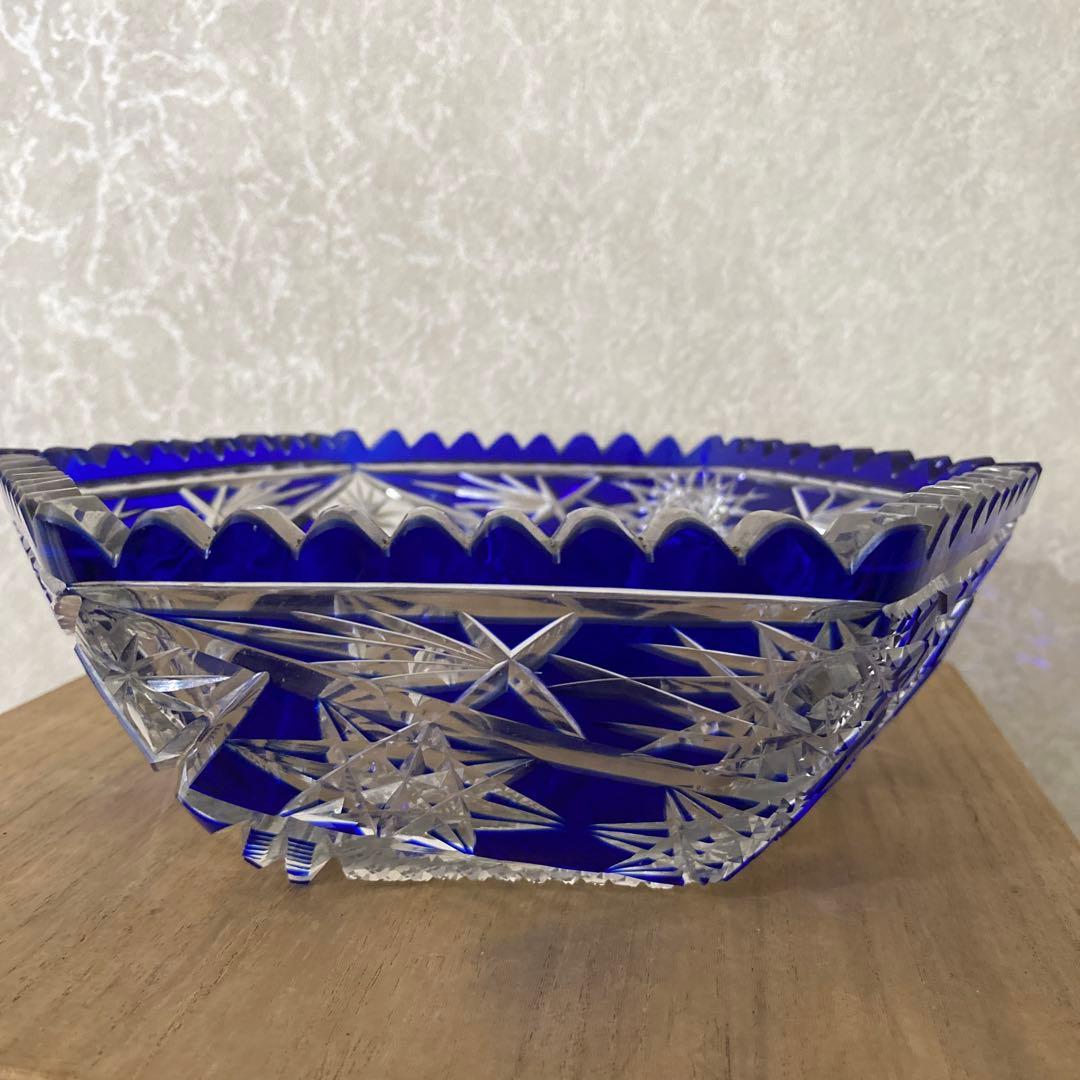 切子硝子　江戸切子　薩摩切子　ブルー鉢　ボール