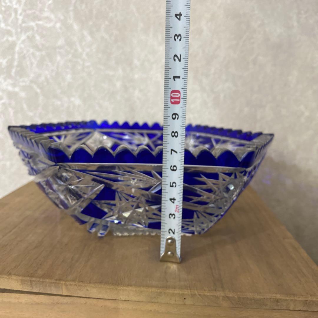 切子硝子　江戸切子　薩摩切子　ブルー鉢　ボール