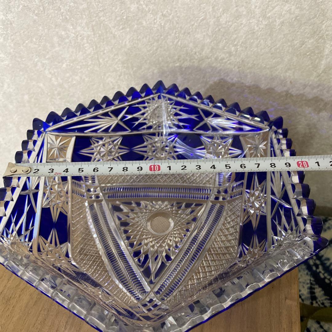 切子硝子　江戸切子　薩摩切子　ブルー鉢　ボール