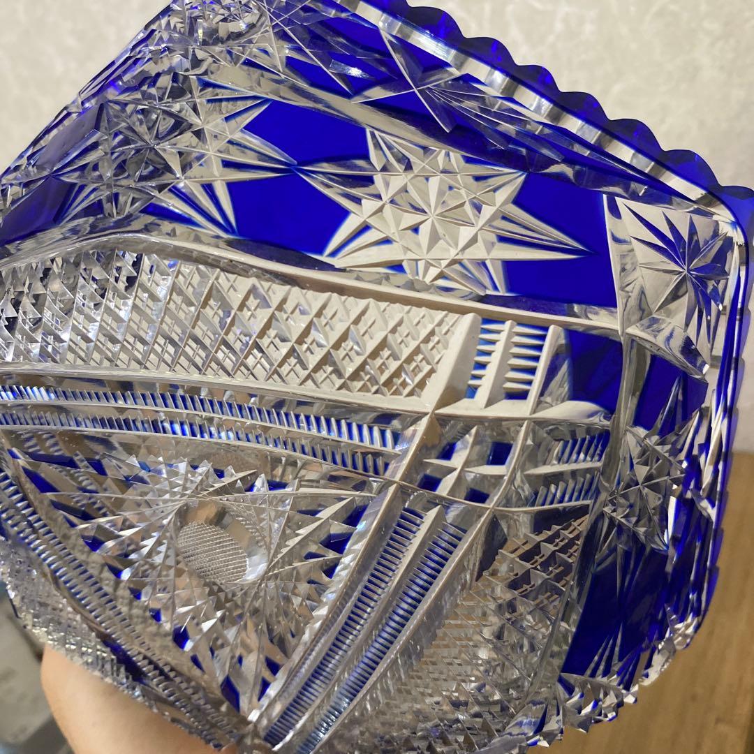 切子硝子　江戸切子　薩摩切子　ブルー鉢　ボール