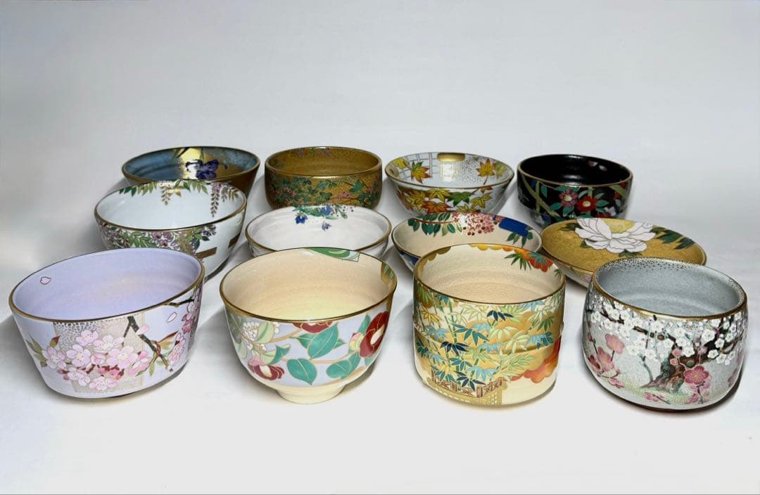 桑野むつ子 御所の花 十二ヶ月 京焼 茶碗 12点セット 抹茶碗 茶道具 茶器