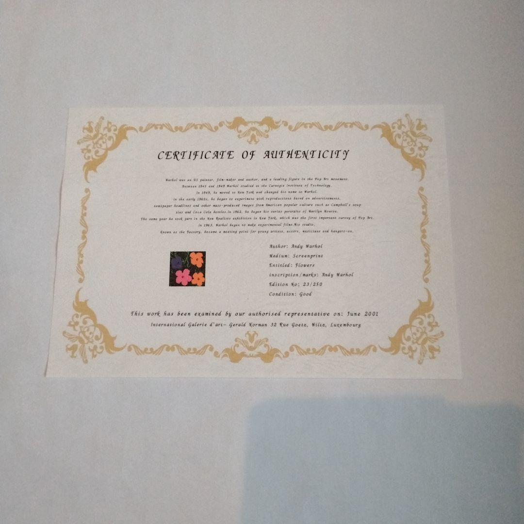 アンディ・ウォーホル　リトグラフ　フラワーズ　直筆サイン　ED 250 証明書