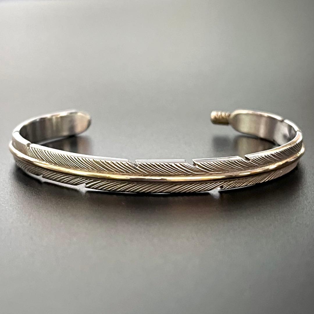 ナバホ ハーヴィーメイス 12KGF フェザー バングル インディアンジュエリー