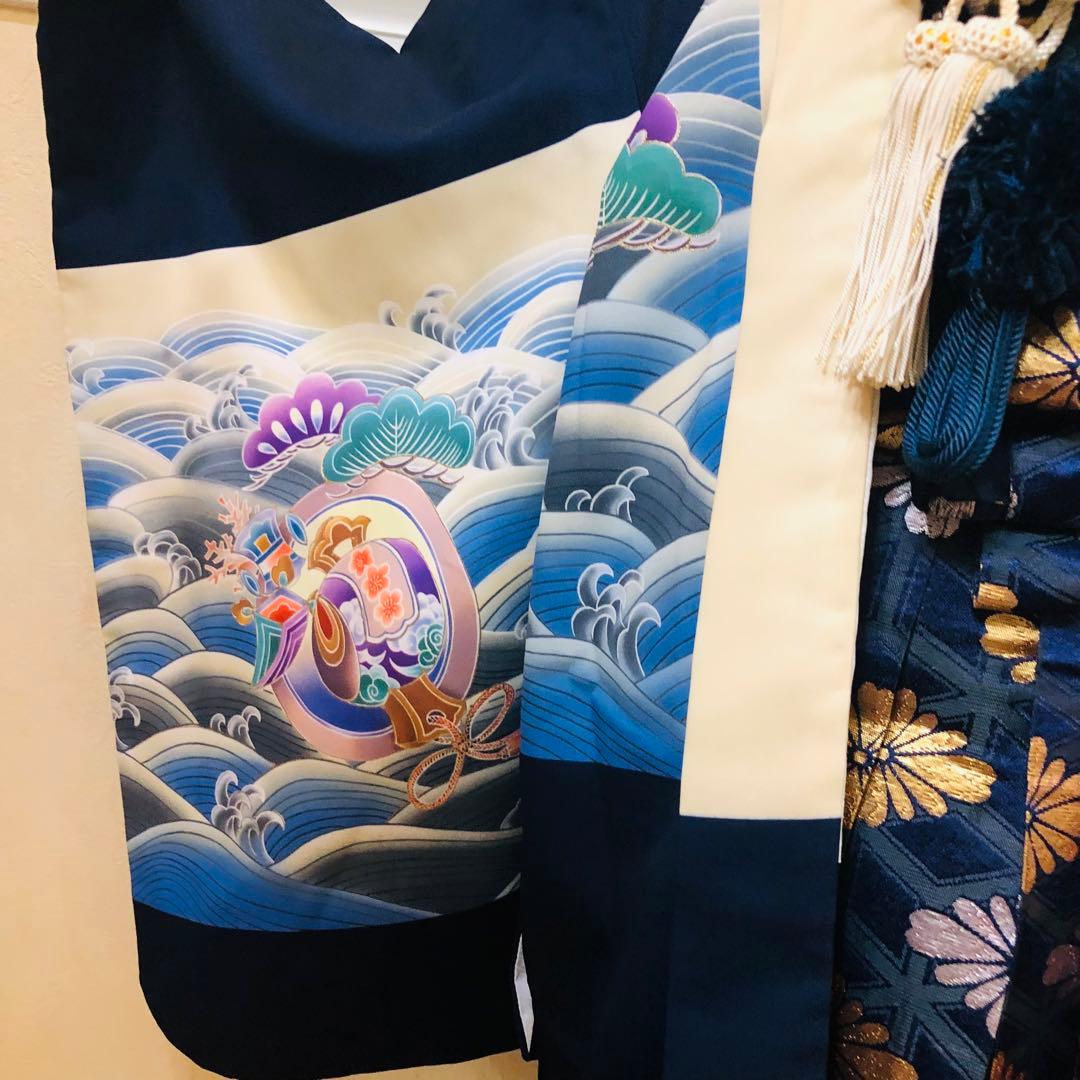 七五三　男の子￼￼￼‼️祝着・羽織・袴セット　鷹鷲立波絵巻花文金彩⭐︎完全フルセット