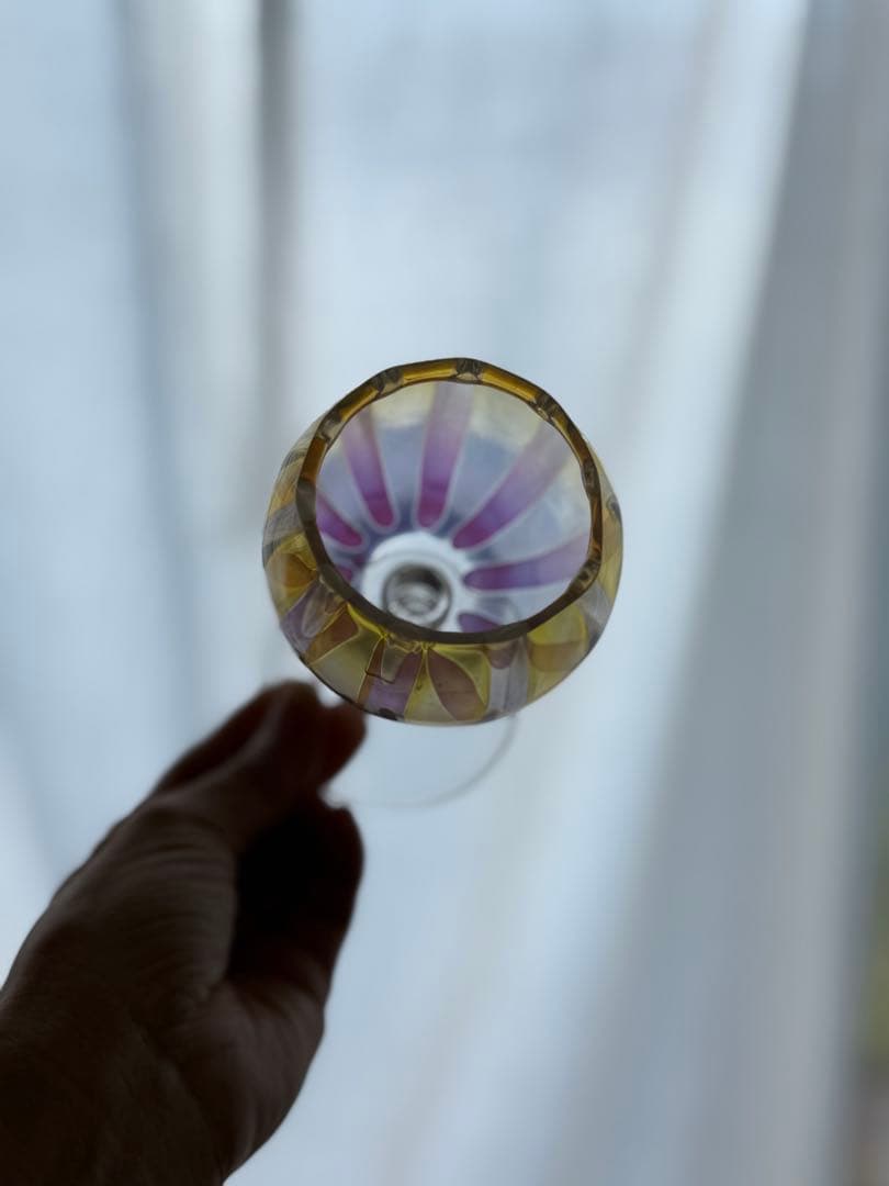 紫と黄色グラデーションガラスカップ　　　　キャンドル入れ　フラワーアレンジメント