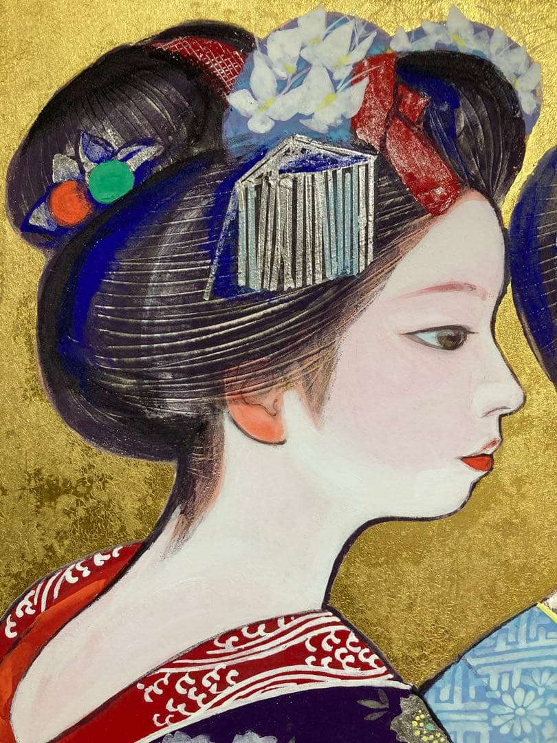 【真作保証】三輪良平「舞妓」日本画12号 直筆サイン 共シール有り 美人 絵画