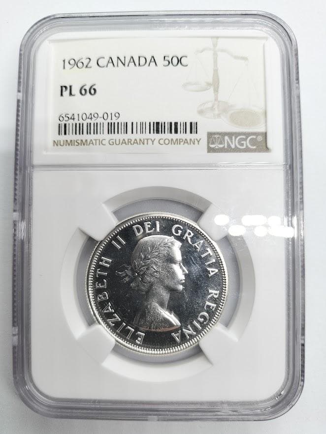 PCGS PL66 1962年 カナダ 50セント銀貨 ヤングエリザベス