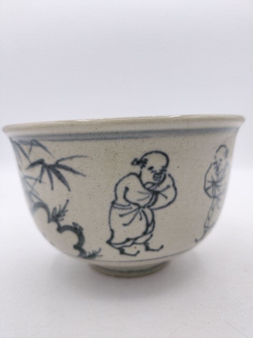 c741 【新品・未使用】茶碗 善所焼 安南写七賢人 淡海陽炎園 木箱 茶道具