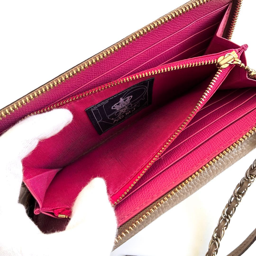 A.D.M.J. チェーン　ショルダーウォレット　レザー　グレー トープ ピンク