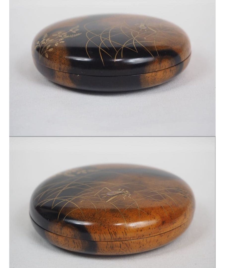 送料無料　極上品　銘木黒柿　鈴虫蒔絵螺鈿香合　秀逸作　茶道具