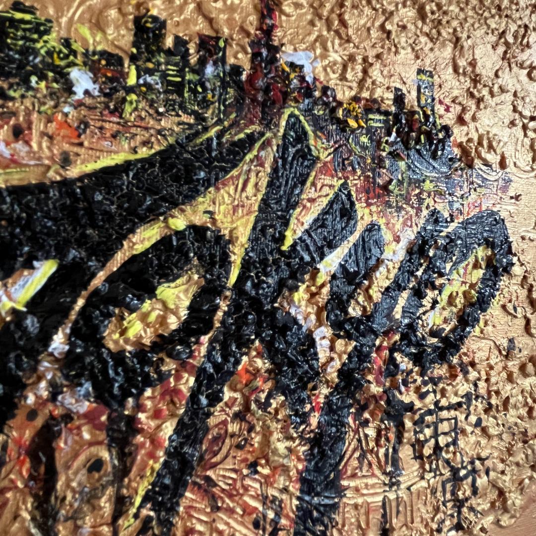 東京のアクリル画 金色背景