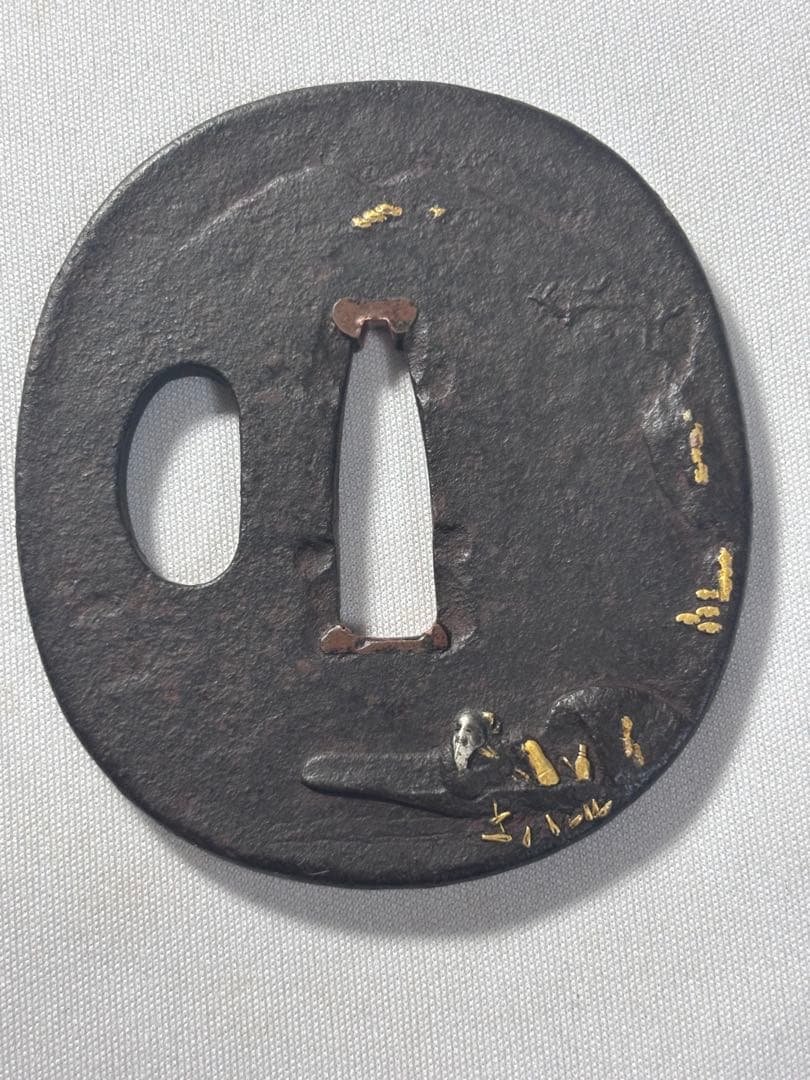 鐔鍔つば　見事な鉄味　山水風景図　風情のある図柄　金家　江戸時代