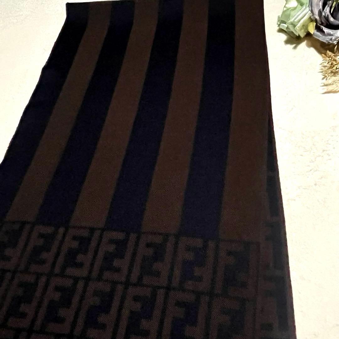 極美品✨FENDI フェンディ ズッカ柄 ウールフリンジ マフラー ストール