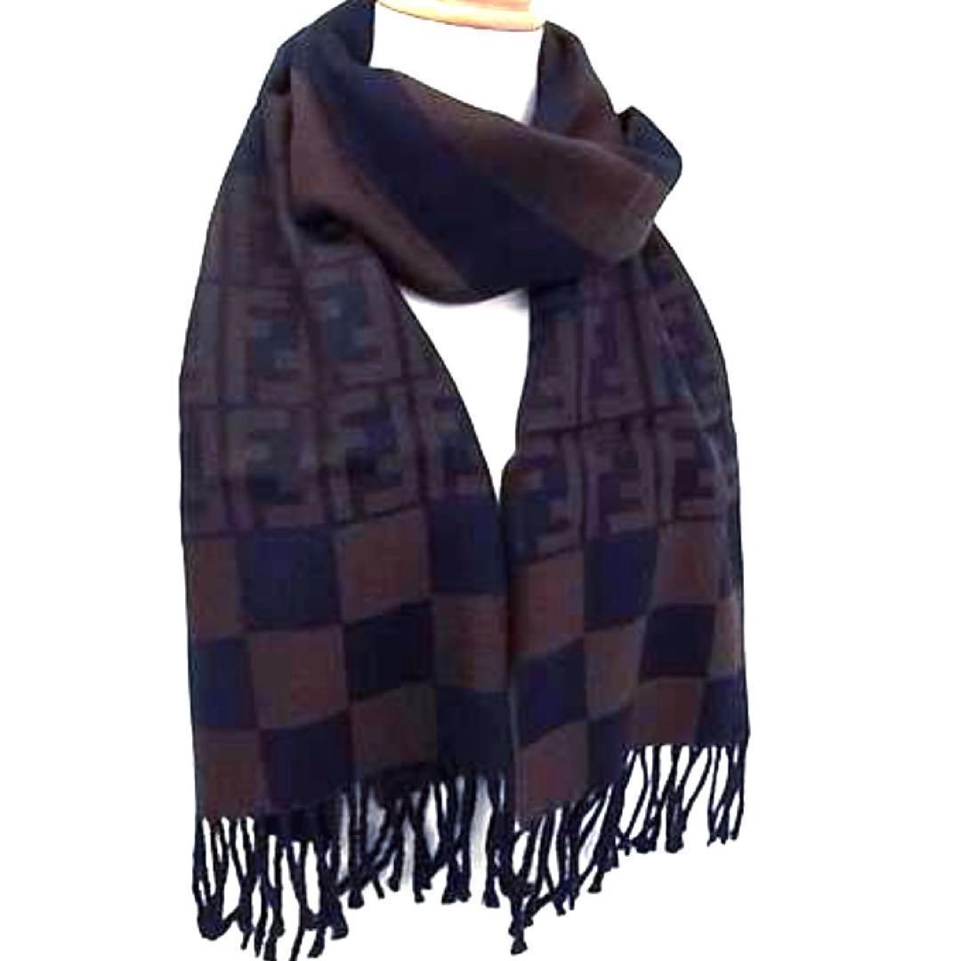 極美品✨FENDI フェンディ ズッカ柄 ウールフリンジ マフラー ストール