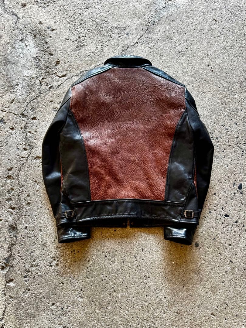 極上牛革 ブラック×ブラウンレザー コンビネーションジャケット スポーツタイプ