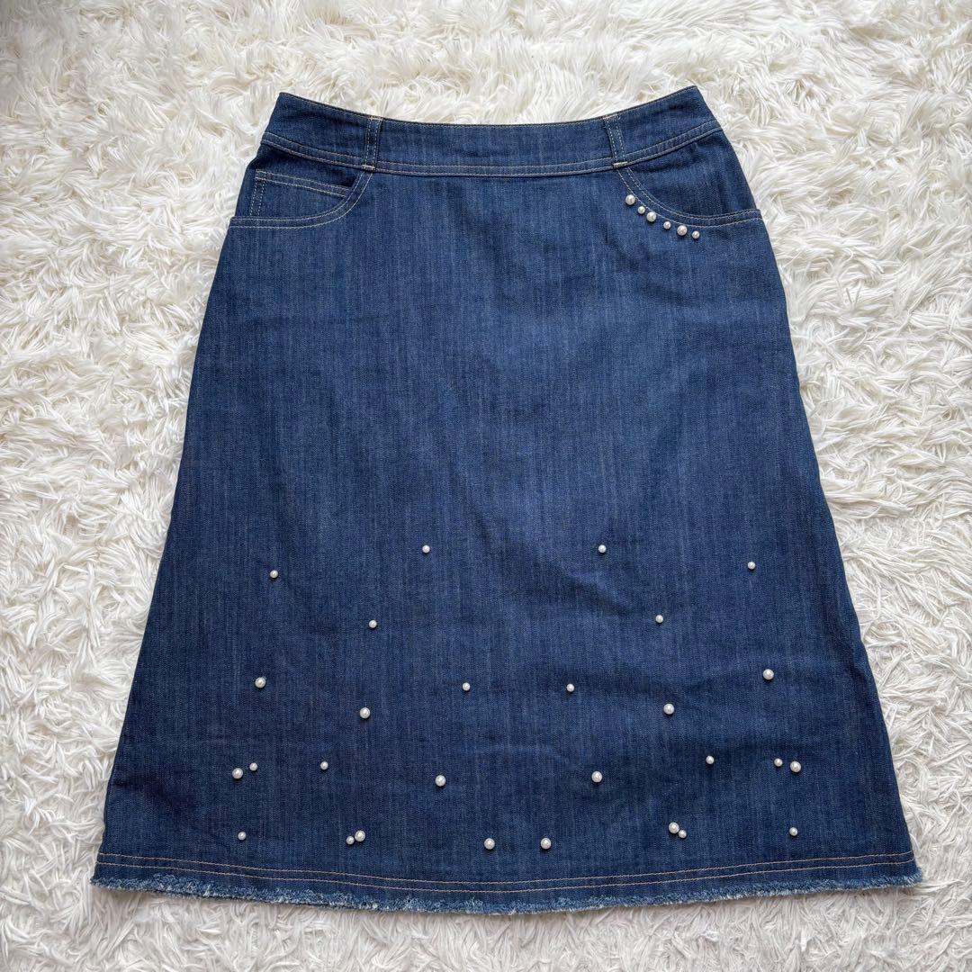新品 エムズグレイシー 24AW パールスタッズ付きデニムスカート 近年モデル