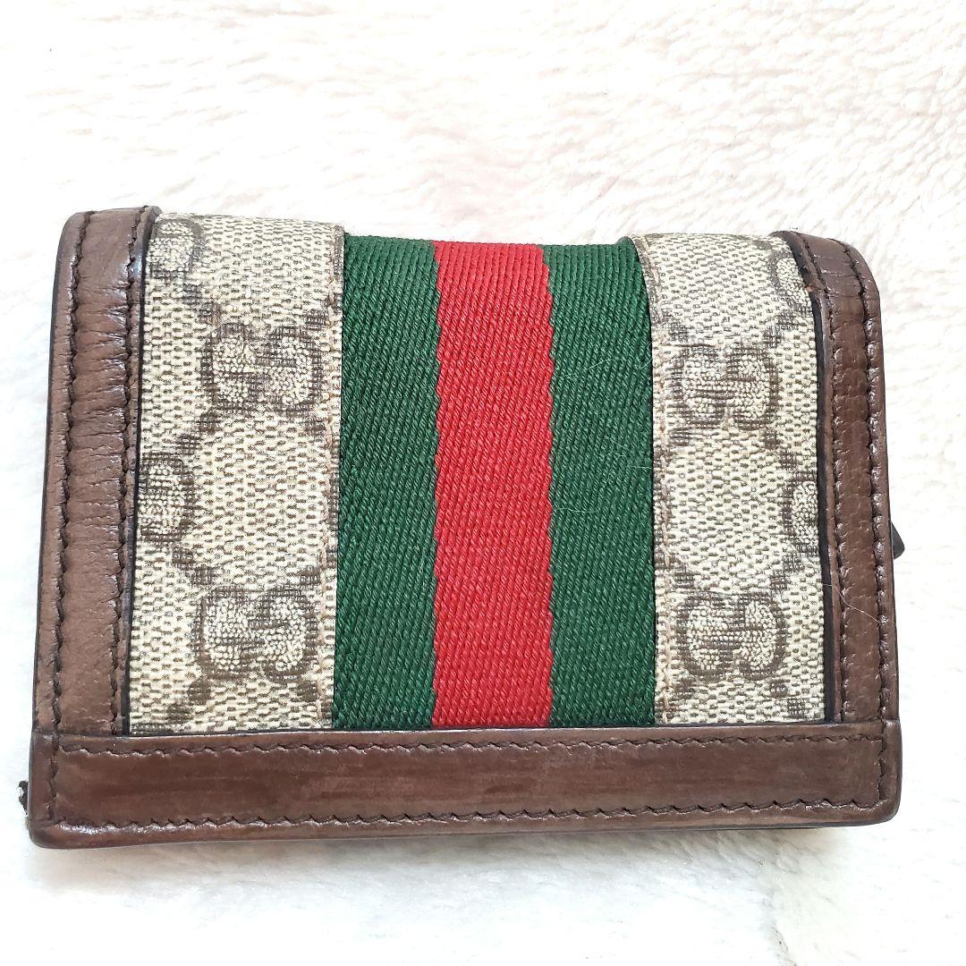 美品 グッチ シェリーライン オフディア 二つ折り財布 小銭入れ付き 茶