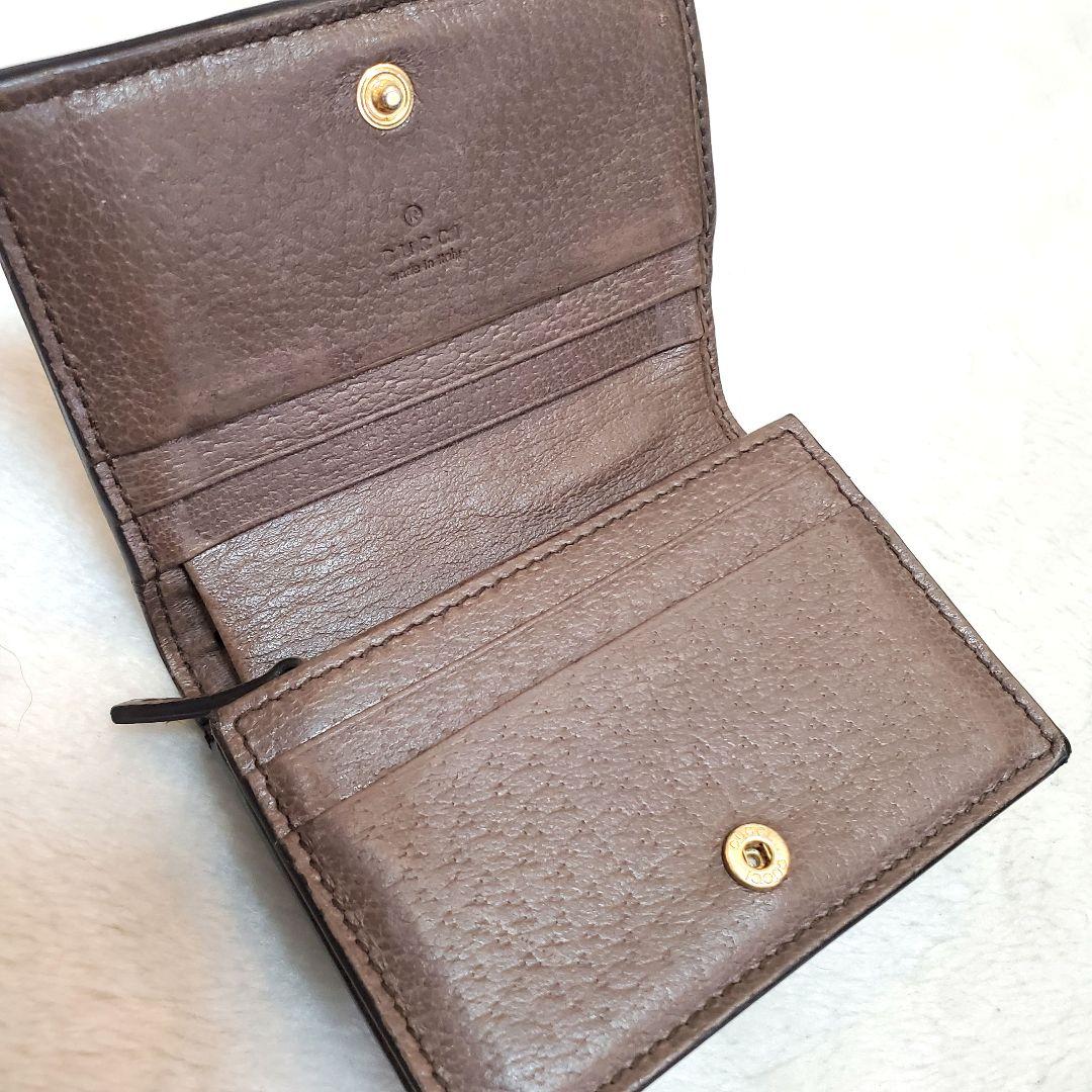 美品 グッチ シェリーライン オフディア 二つ折り財布 小銭入れ付き 茶